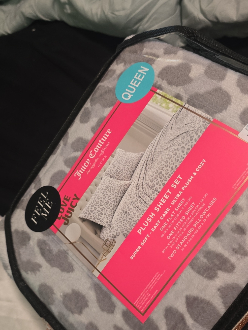Juicy Couture Gray Leopard Plush Sheet Set